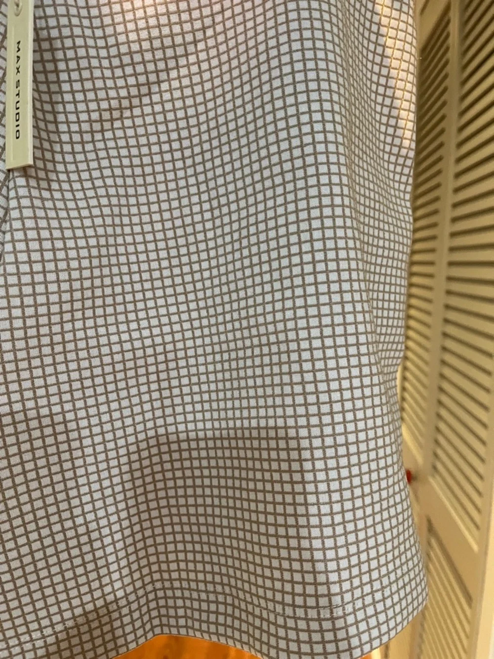 Max Studio Cream and Brown Grid High-Rise Shorts - Picture 2 of 4
